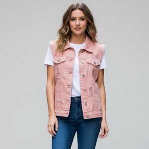 Love Tree Women's Pink Distressed Denim Vest Size Small EUC
